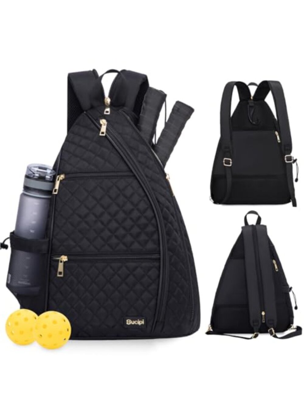 Pickleball Sling Bag Crossbody Backpack Quilted Tennis Paddle Bag Waterproof
